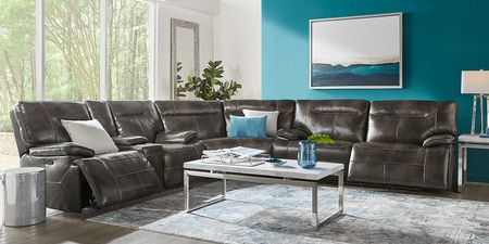 Bernsley Gray Leather 6 Pc Dual Power Reclining Sectional Living Room