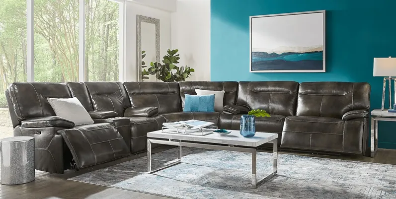 Bernsley Gray Leather 6 Pc Dual Power Reclining Sectional Living Room