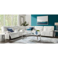 Bernsley White Leather 6 Pc Dual Power Reclining Sectional Living Room