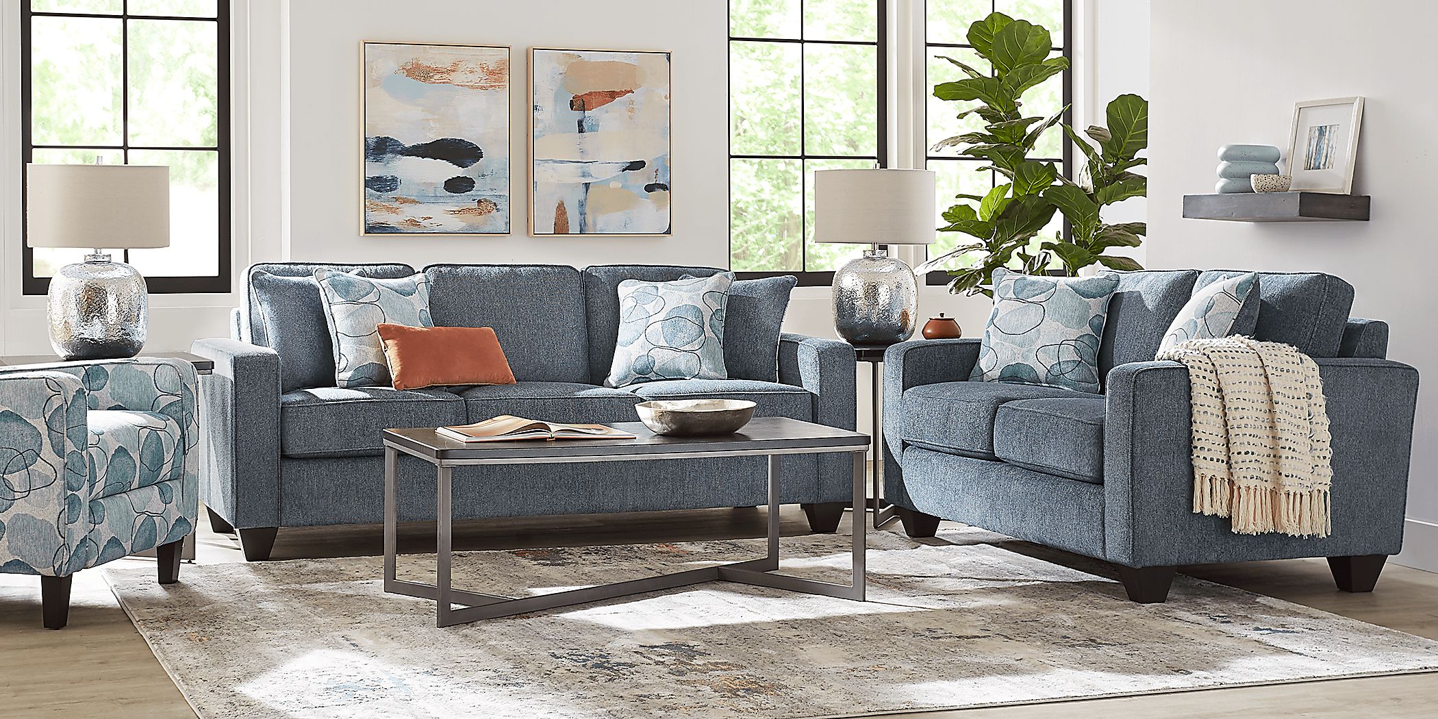 Alanis Bay Blue 7 Pc Living Room with Sleeper Sofa