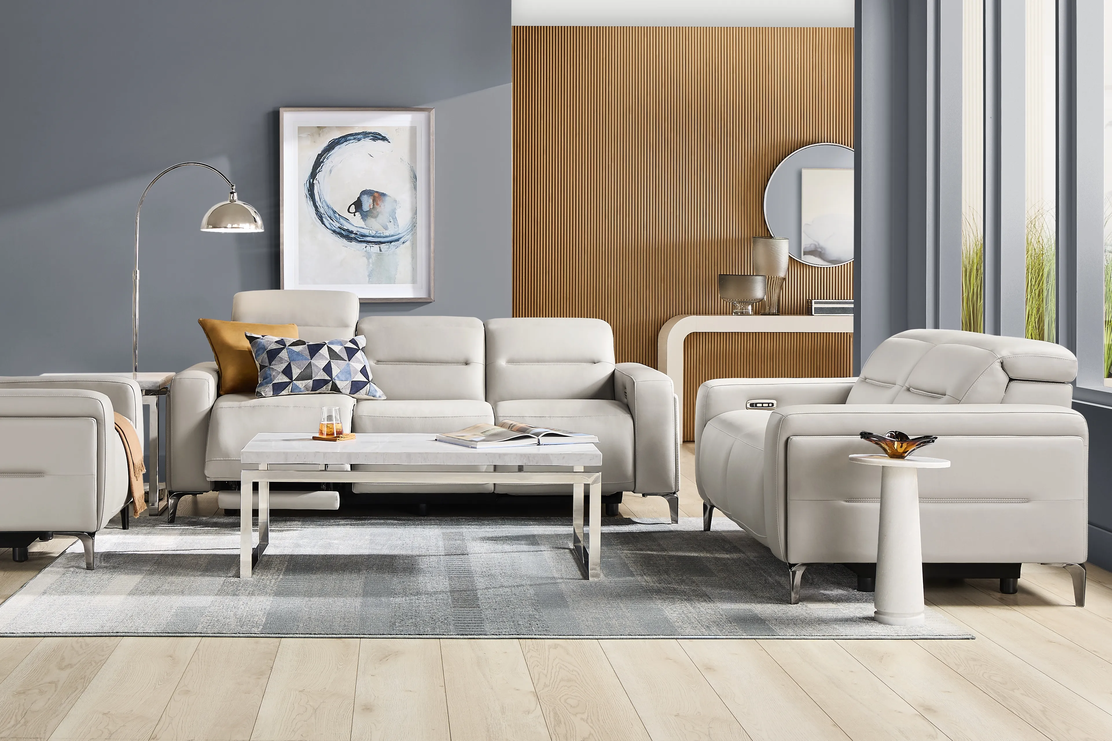 Amalfi Gray Leather 2 Pc Dual Power Reclining Living Room