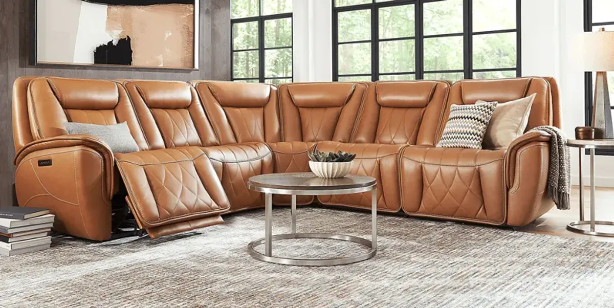 Dalton Brown Leather 8 Pc Triple Power Reclining Sectional Living Room