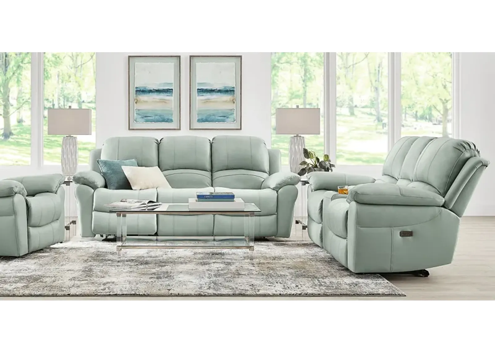 Vercelli Way Aqua Leather 8 Pc Power Reclining Living Room