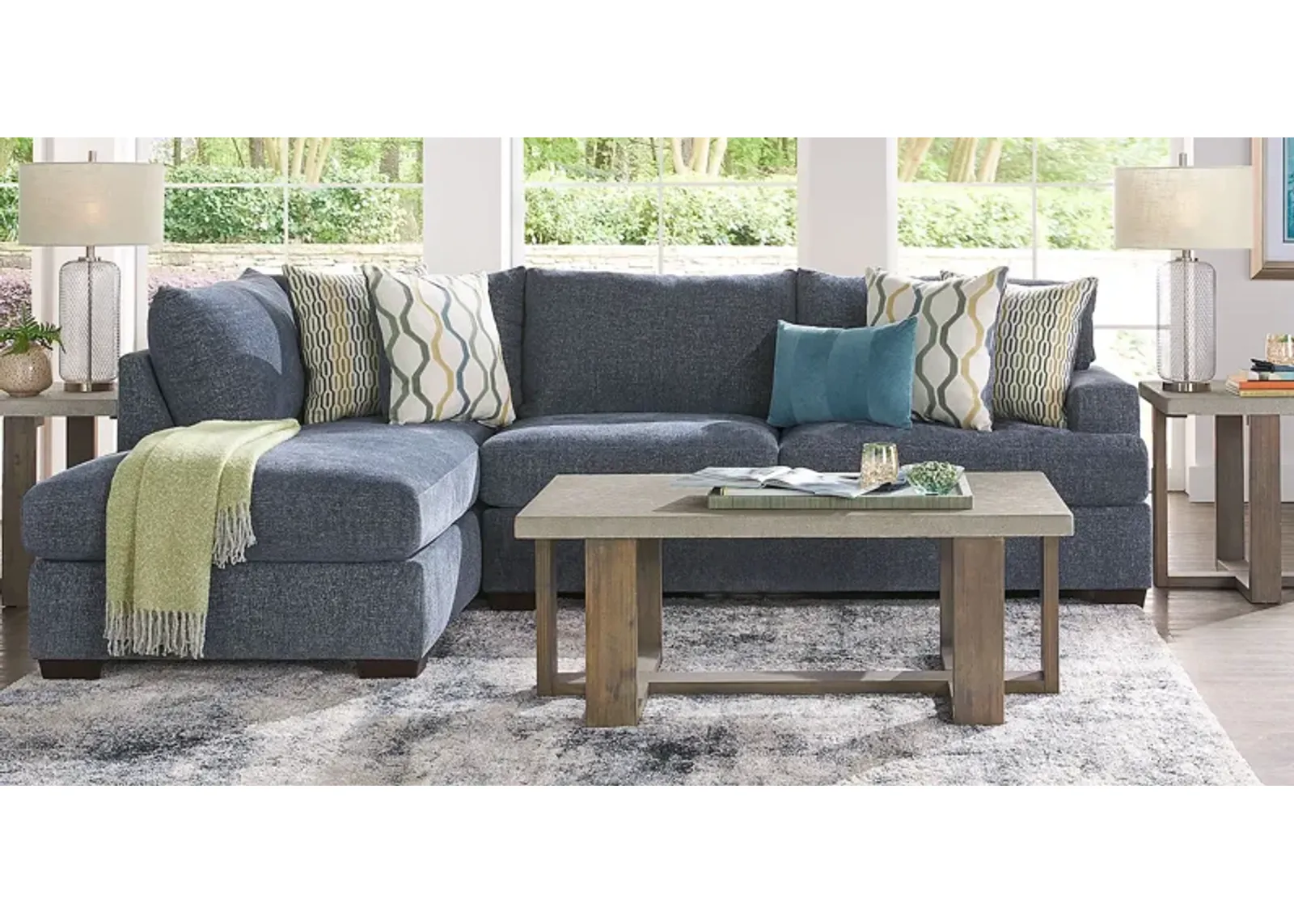 Briar Street Blue Chenille 5 Pc Sectional Living Room