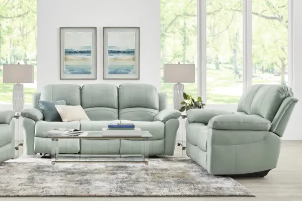Vercelli Way Aqua Leather 5 Pc Living Room with Reclining Sofa