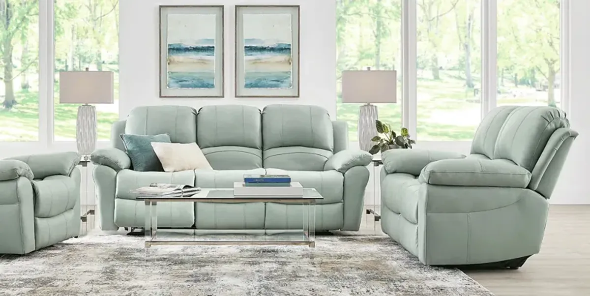 Vercelli Way Aqua Leather 5 Pc Living Room with Reclining Sofa