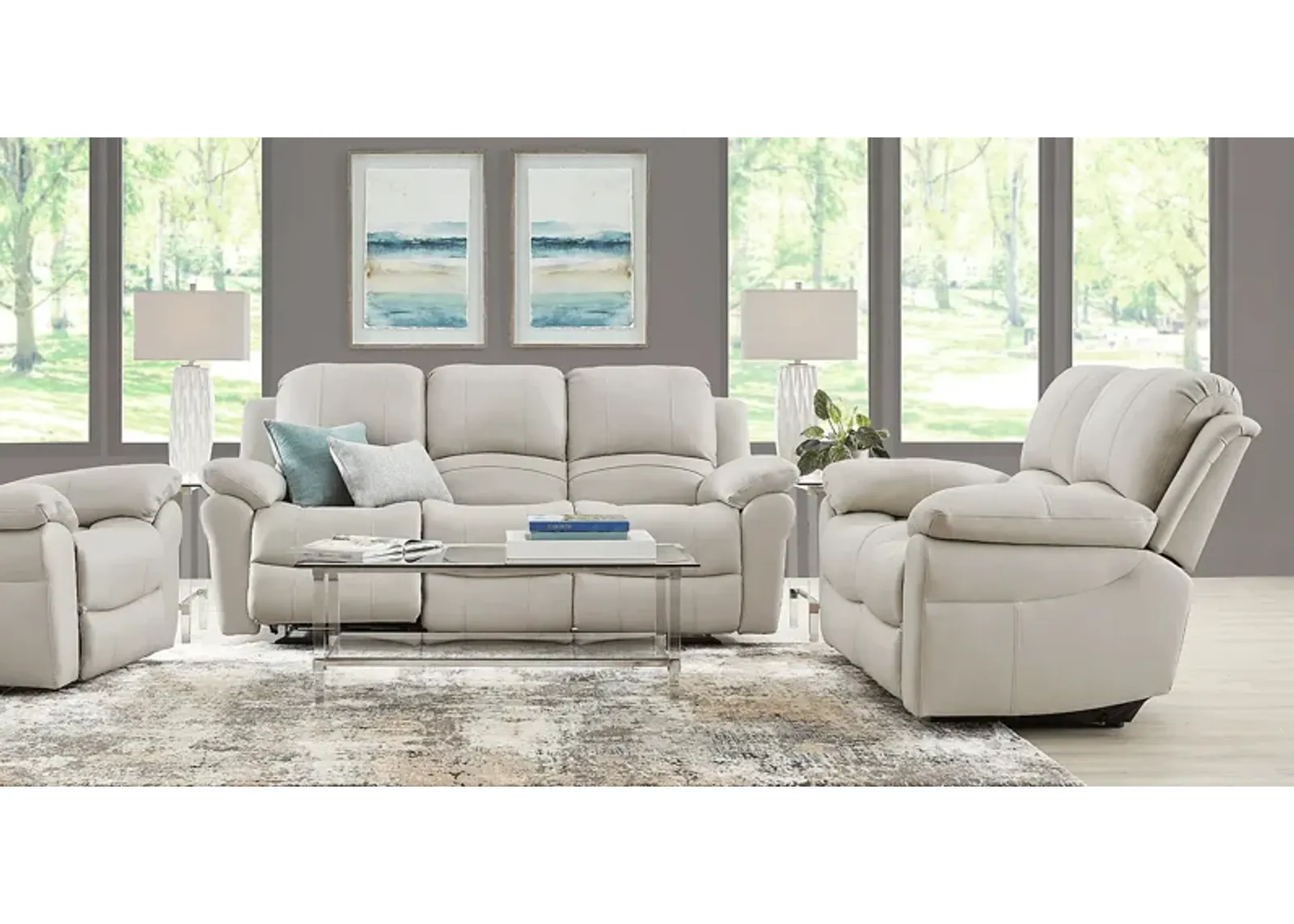 Vercelli Way Stone Leather 5 Pc Living Room with Reclining Sofa