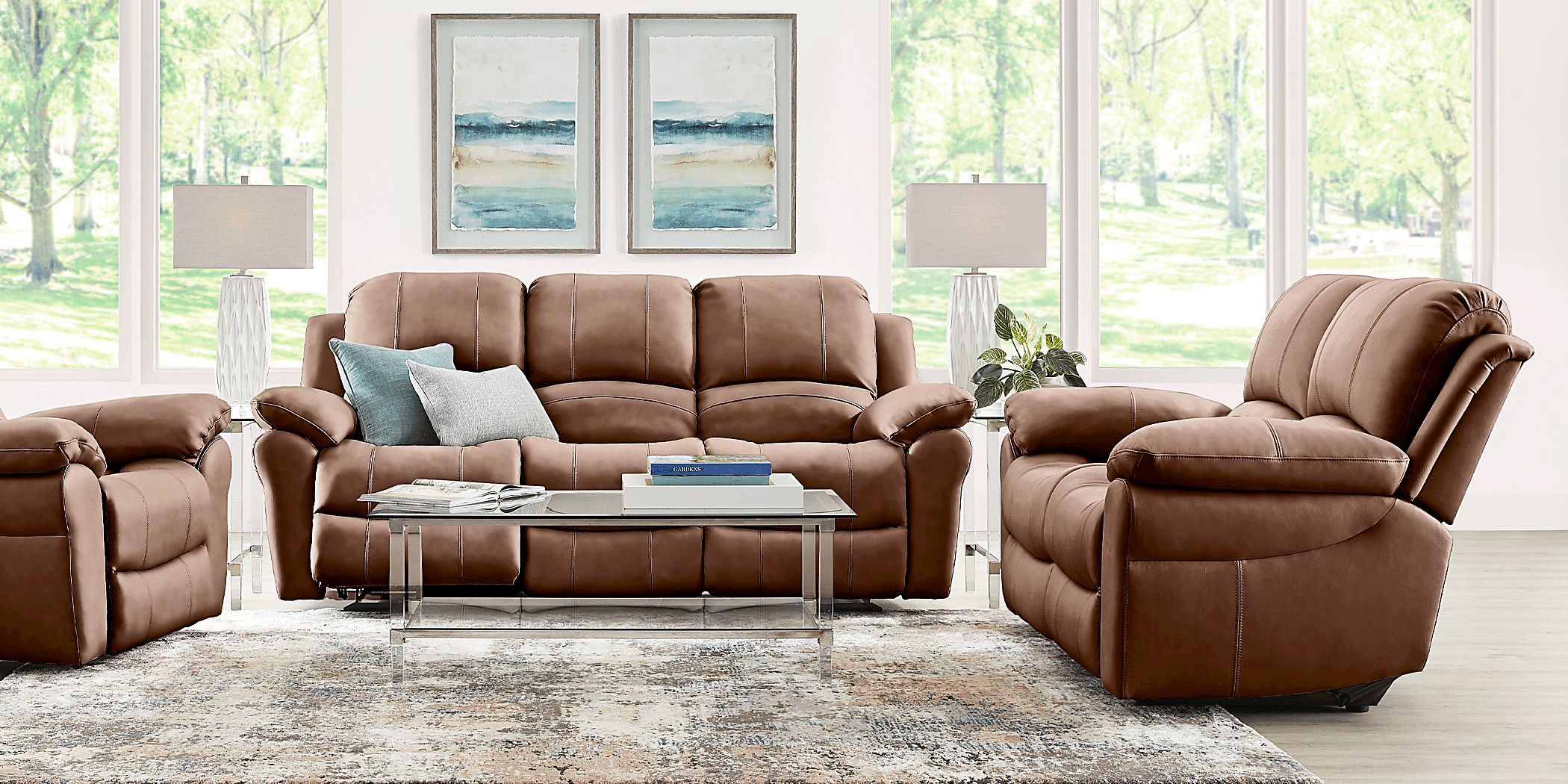 Vercelli Way Brown Leather 5 Pc Living Room with Reclining Sofa