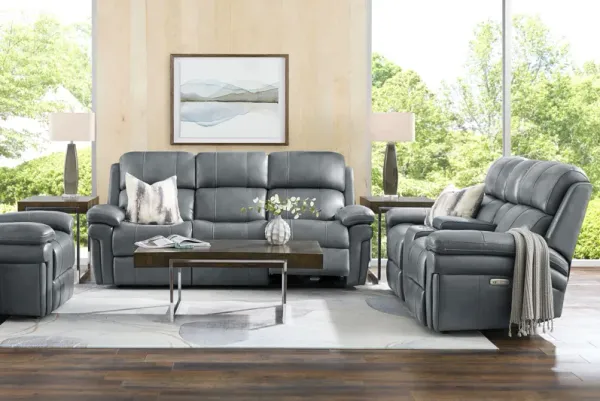 Trevino Lane Blue Leather 8 Pc Dual Power Reclining Living Room with Reclining Sofa