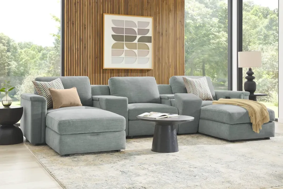 Tempo Modular Blue 7 Pc Sectional with Media Consoles