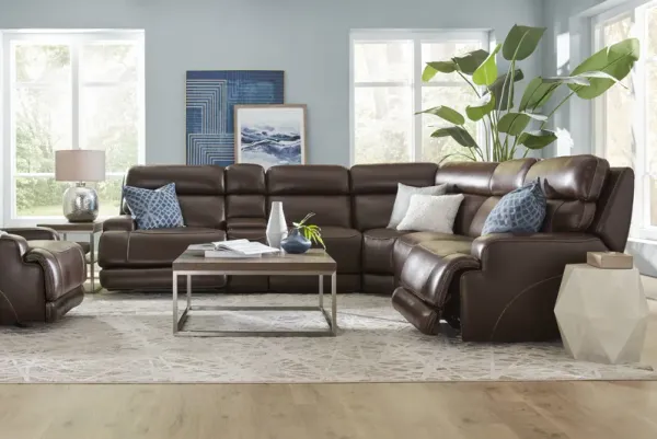 Parker Point Dark Brown Leather 6 Pc Triple Power Reclining Sectional