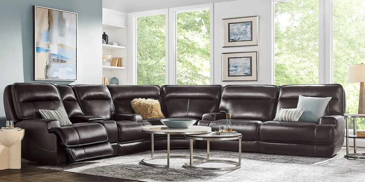 Scarborough Black Leather 7 Pc Dual Power Reclining Sectional Living Room