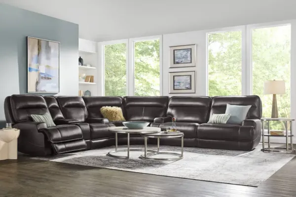Scarborough Black Leather 7 Pc Dual Power Reclining Sectional Living Room
