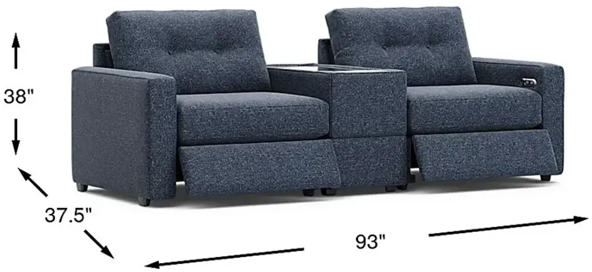 Dark Blue 3 Pc Power Reclining ModularOne with Media Console