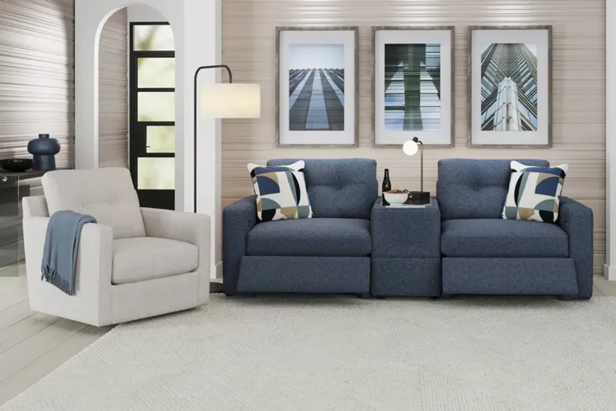 Dark Blue 3 Pc Power Reclining ModularOne with Media Console