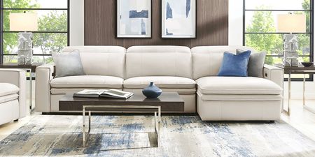 Santorini White Leather 3 Pc Dual Power Reclining Sectional