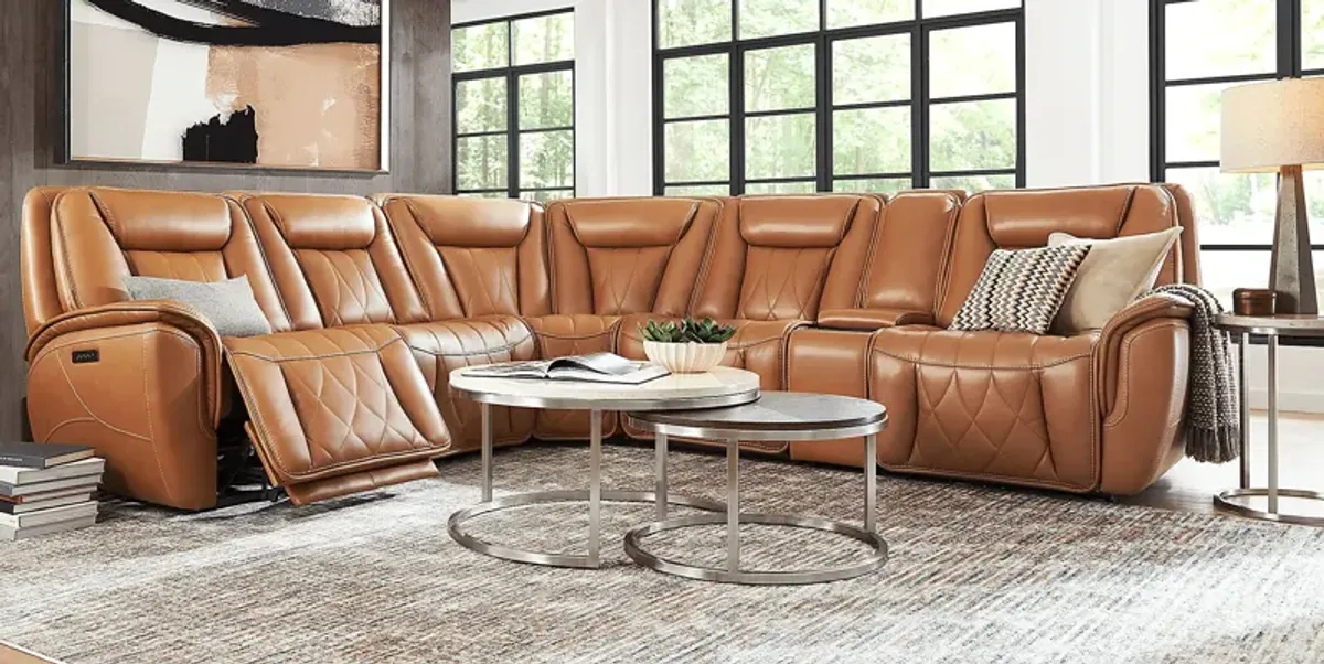 Dalton Brown Leather 6 Pc Triple Power Reclining Sectional