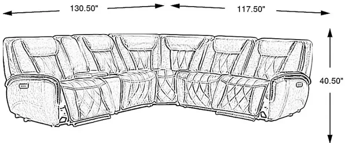 Dalton Brown Leather 6 Pc Triple Power Reclining Sectional