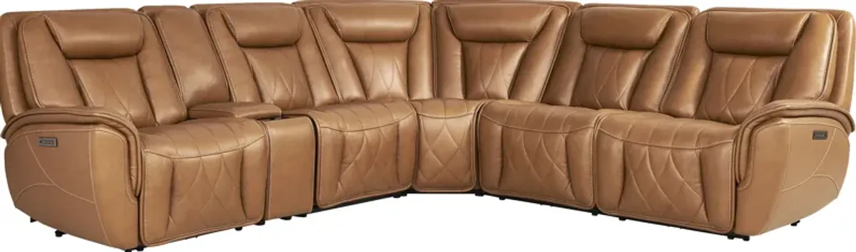 Dalton Brown Leather 6 Pc Triple Power Reclining Sectional