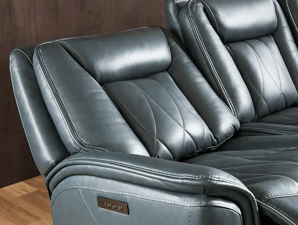 Dalton Blue Leather 6 Pc Triple Power Reclining Sectional