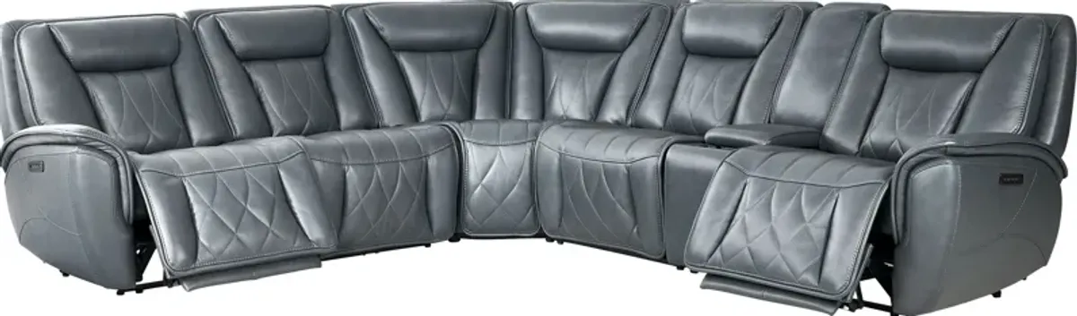Dalton Blue Leather 6 Pc Triple Power Reclining Sectional