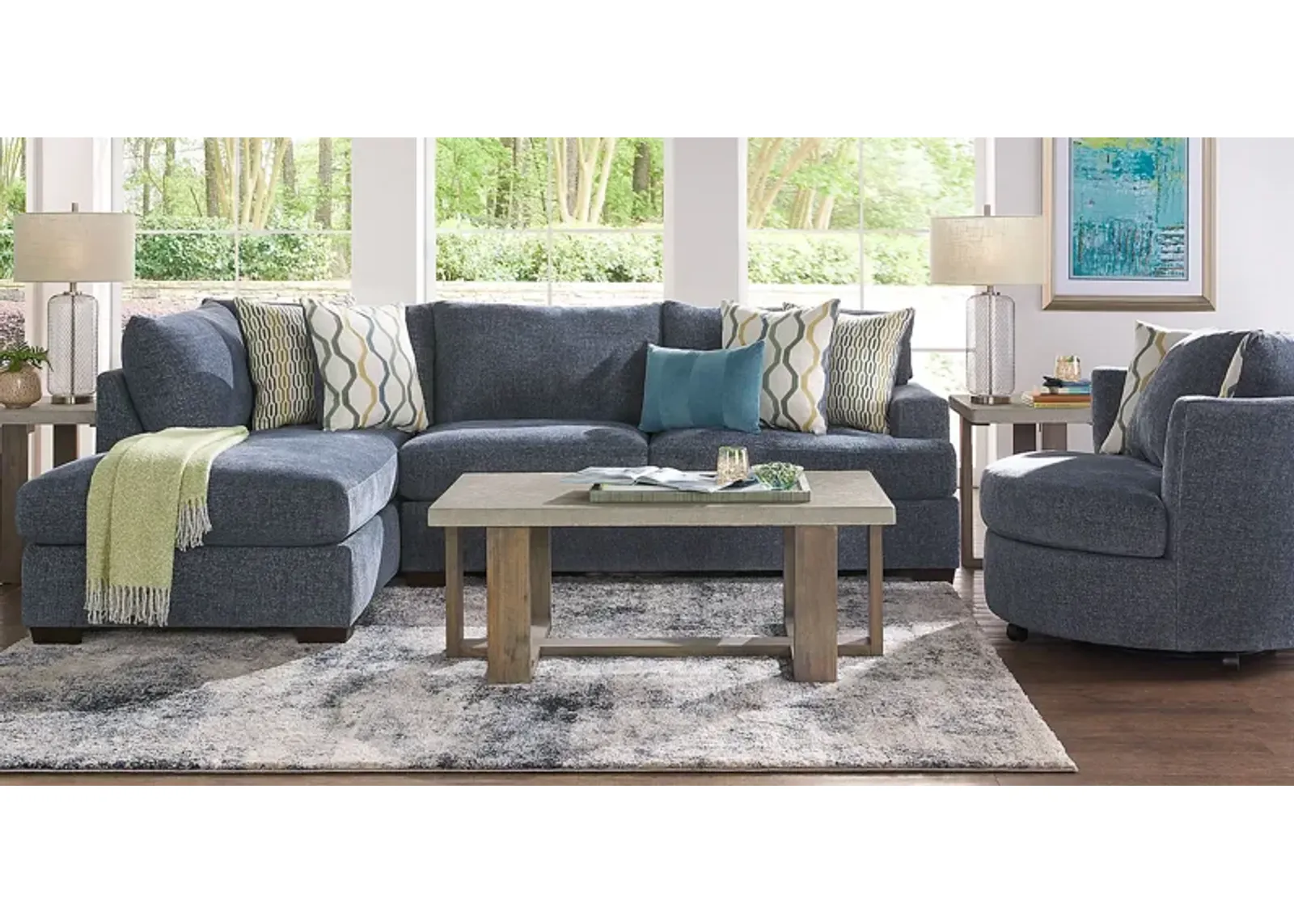 Briar Street Blue Chenille 6 Pc Sectional Living Room