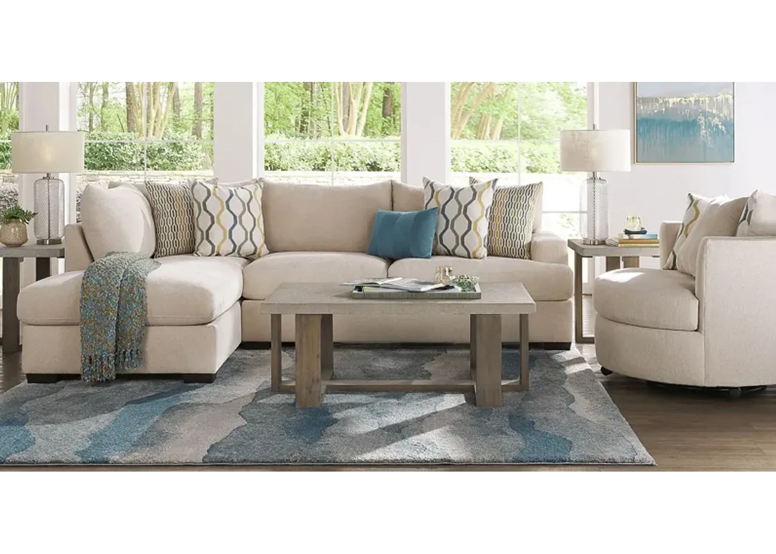 Briar Street Beige Chenille 6 Pc Sectional Living Room