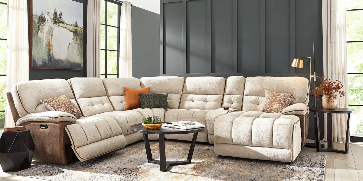 Bakersfield Beige 6 Pc Dual Power Reclining Sectional