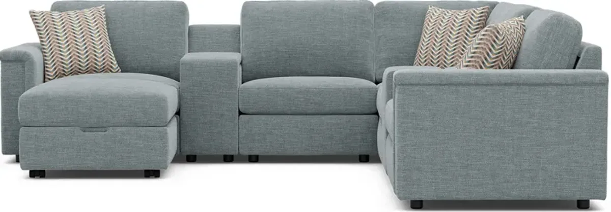 Tempo Modular Blue 8 Pc Sectional with Media Consoles