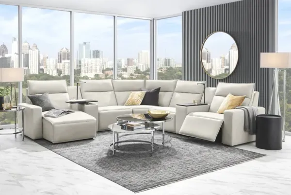 Light Gray Leather 7 Pc Dual Power Reclining ModularTwo