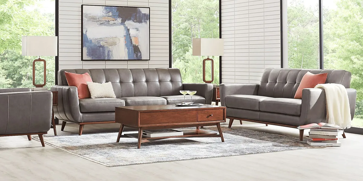 Greyson Gray Leather 6 Pc Living Room