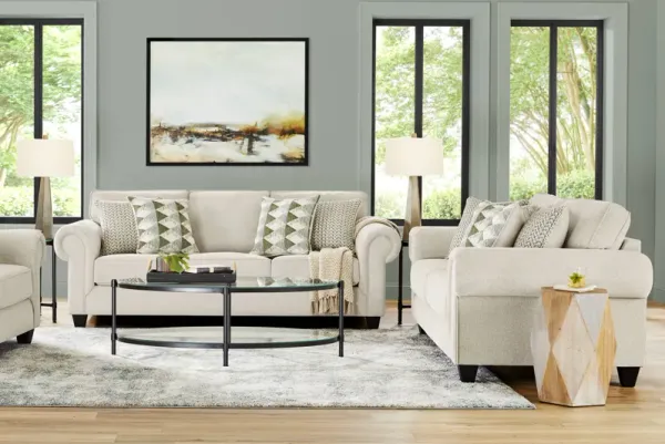 Hathaway Beige 7 Pc Living Room with Gel Foam Sleeper Sofa