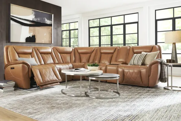 Dalton Brown Leather 9 Pc Triple Power Reclining Sectional Living Room