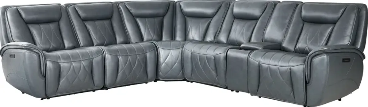 Dalton Blue Leather 9 Pc Triple Power Reclining Sectional Living Room