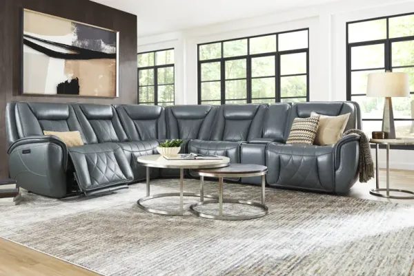 Dalton Blue Leather 9 Pc Triple Power Reclining Sectional Living Room