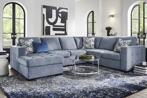 Geneva Blue 6 Pc Sleeper Sectional Living Room