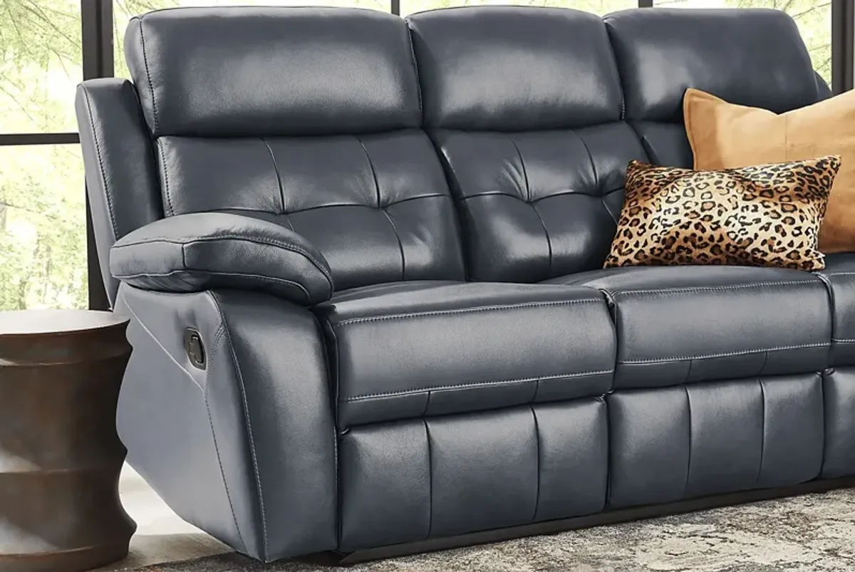 Antonin Blue Leather 3 Pc Living Room with Reclining Sofa