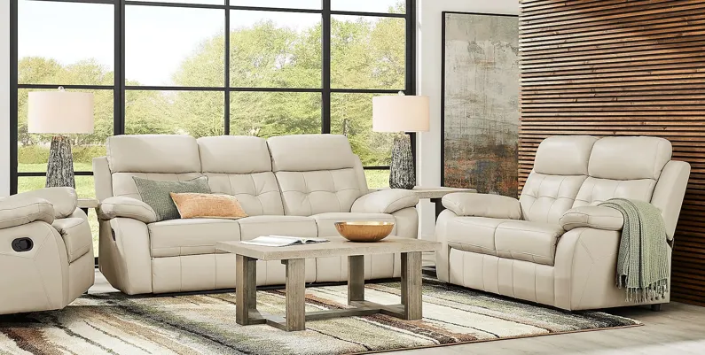 Antonin Beige Leather 3 Pc Living Room with Reclining Sofa