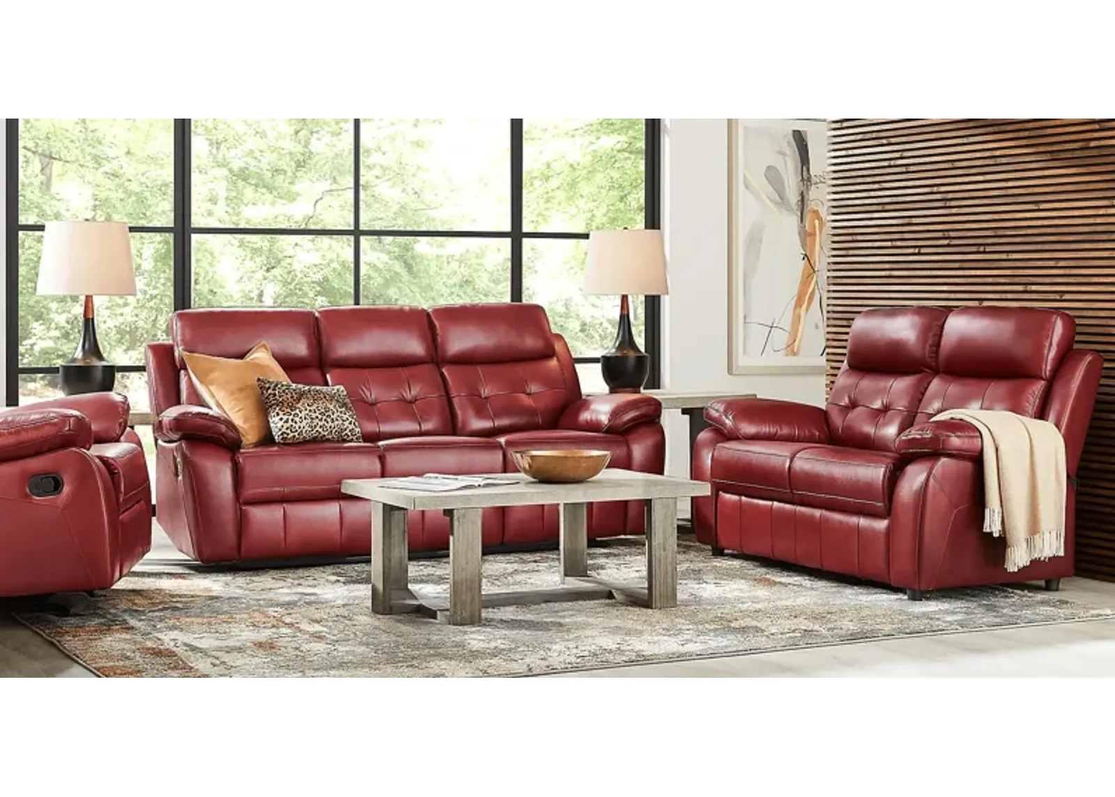 Antonin Red Leather 3 Pc Living Room with Reclining Sofa