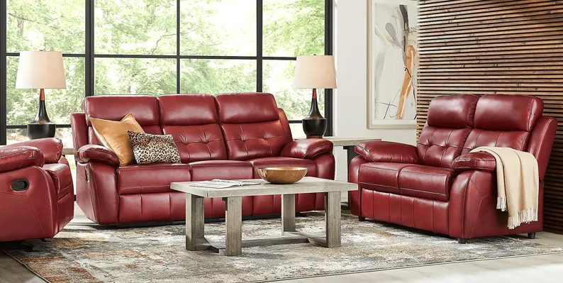 Antonin Red Leather 3 Pc Living Room with Reclining Sofa