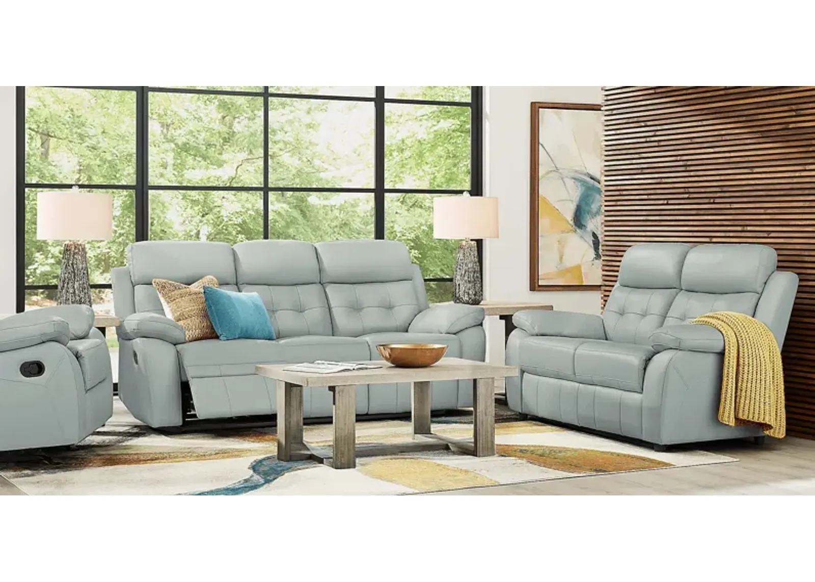 Antonin Aqua Leather 3 Pc Living Room with Reclining Sofa