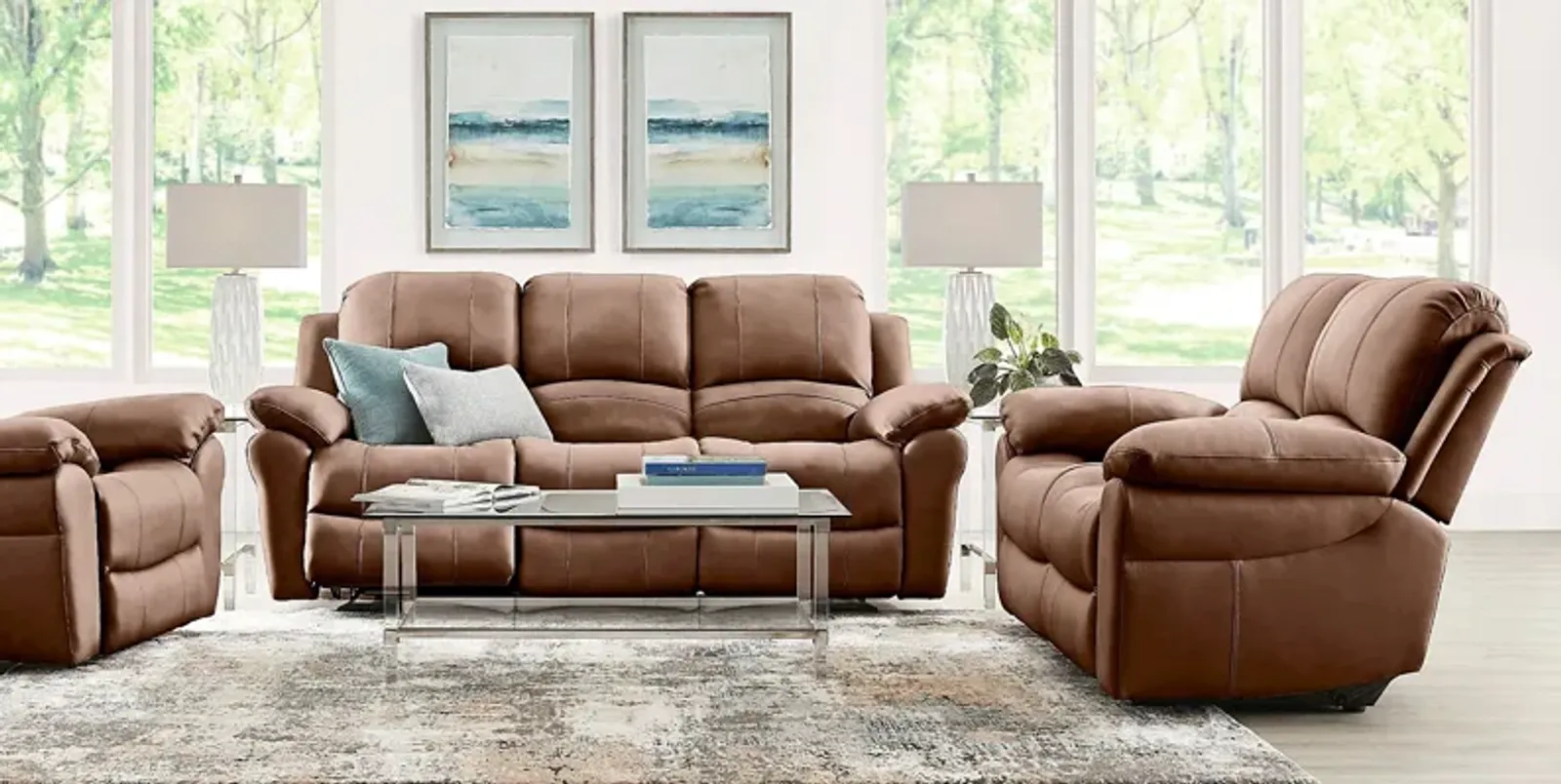 Vercelli Way Brown Leather 6 Pc Living Room with Reclining Sofa