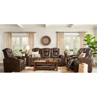 Renegade Brown Leather 3 Pc Dual Power Reclining Living Room