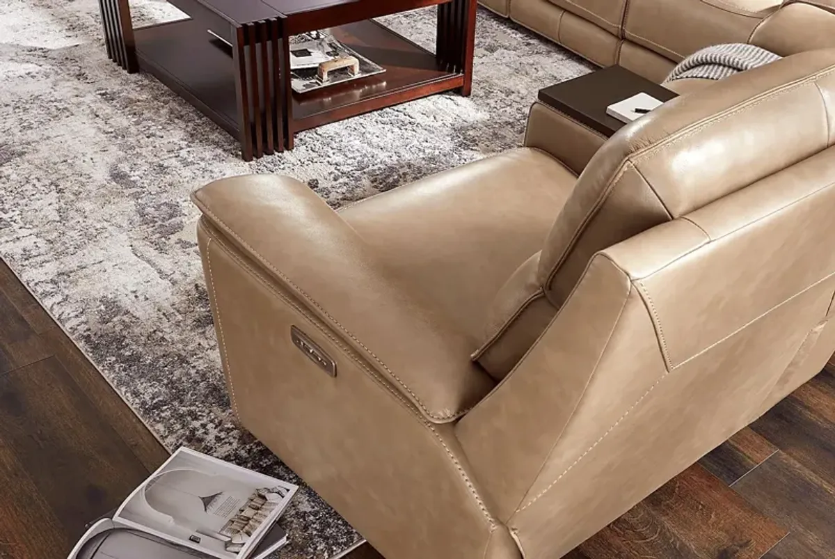 Magellan Sand 3 Pc Leather Dual Power Reclining Living Room