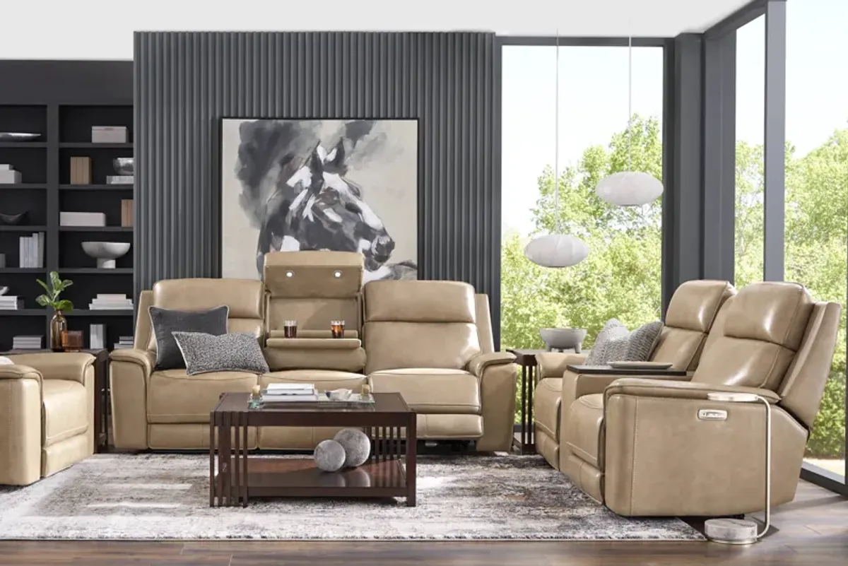 Magellan Sand 3 Pc Leather Dual Power Reclining Living Room