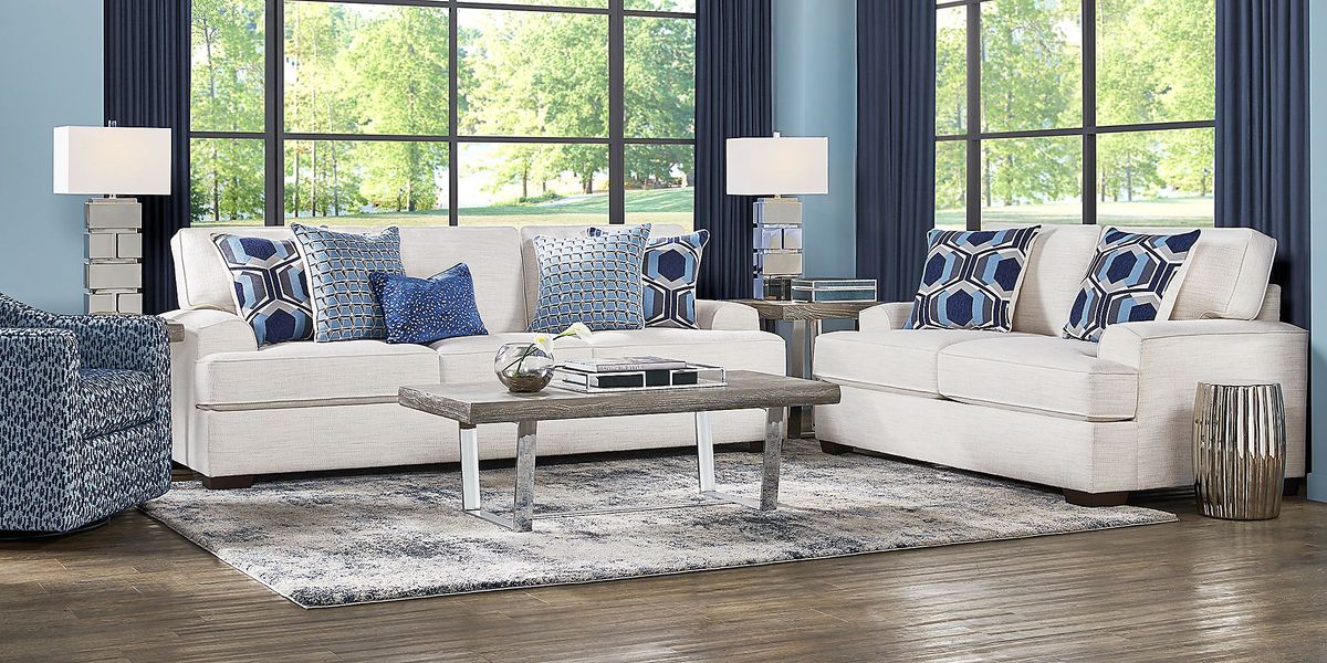 Hutchinson Cream 7 Pc Living Room with Sleeper Sofa