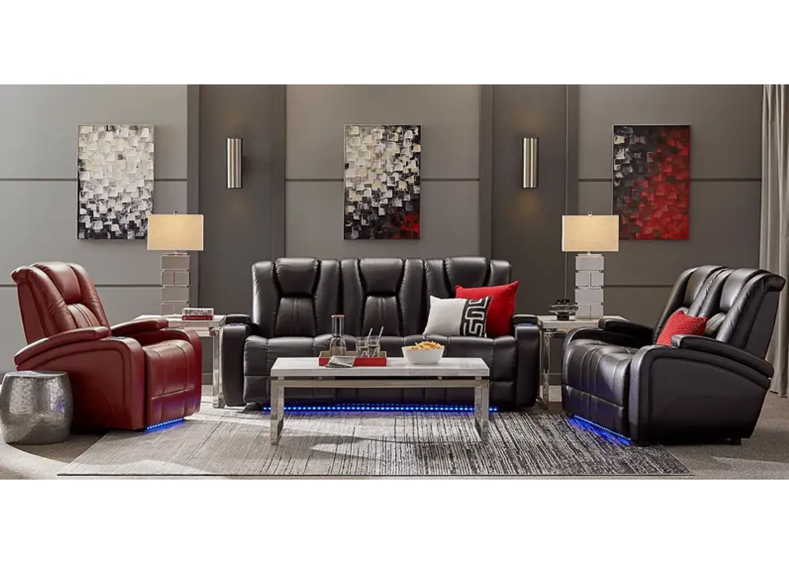 Kingvale Court Black 7 Pc Living Room with Dual Power Reclining Sofa