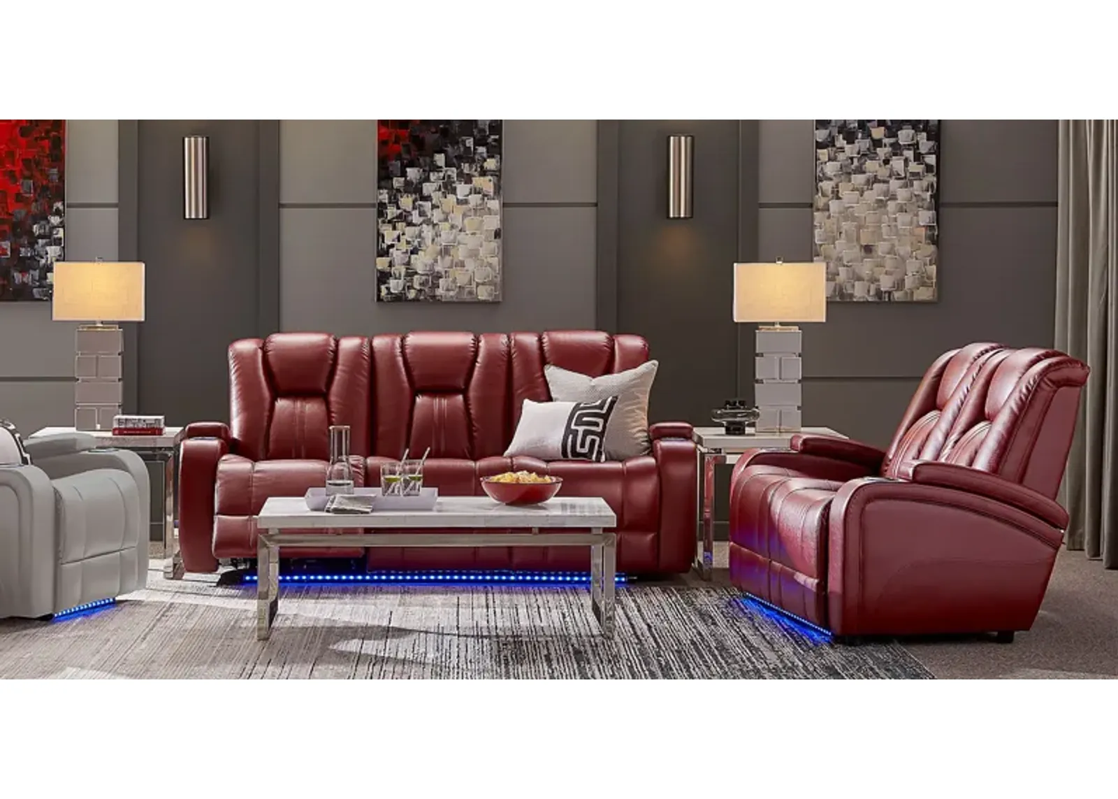 Kingvale Court Red 7 Pc Living Room with Dual Power Reclining Sofa