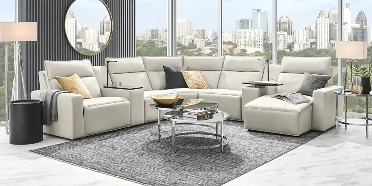 Light Gray Leather 7 Pc Dual Power Reclining ModularTwo