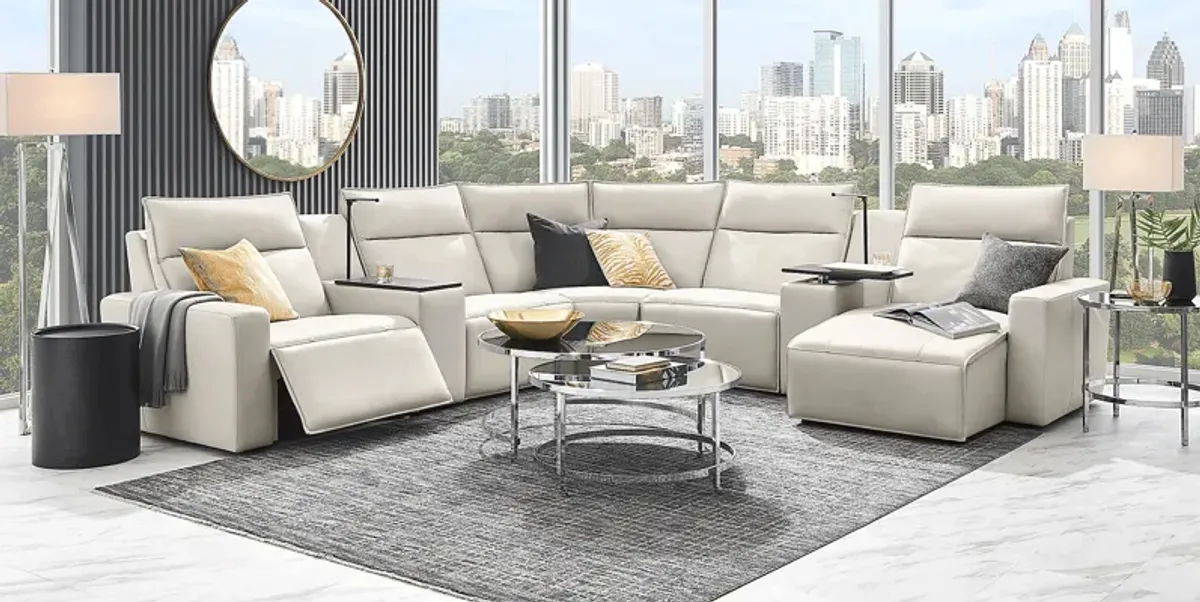 Light Gray Leather 7 Pc Dual Power Reclining ModularTwo